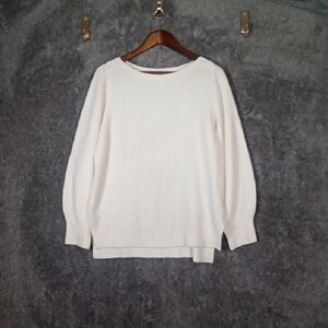Athleta Cream  Crew Neck Sweater Soft Knit Minimalist Design Merino Size Large